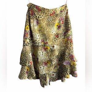 Y2K Joseph Ribkoff Leopard & Floral Tiered Skirt in Yellow